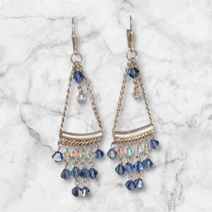 Handmade Swarovski Crystal Chandelier Earrings Sterling Silver 925 Blue Dangle